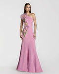 Pink One Shoulder Mermaid Gown With 3D Flower