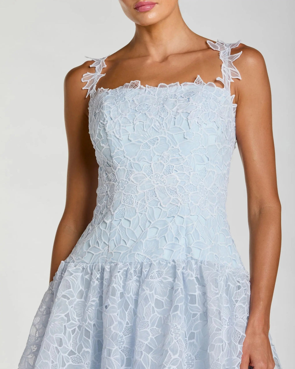Blue Sleeveless Embroidered Lace Tiered Midi Dress