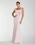 Pink Sleeveless Crepe Column Gown With Floral Detail