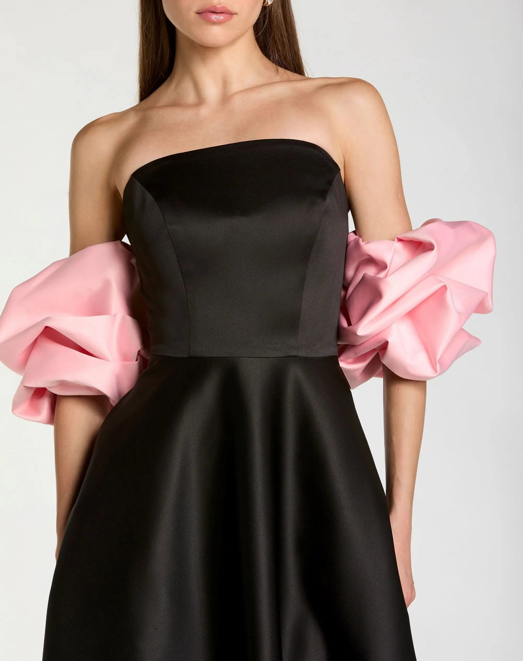 Black Satin Off The Shoulder Puff Sleeve Ball Gown