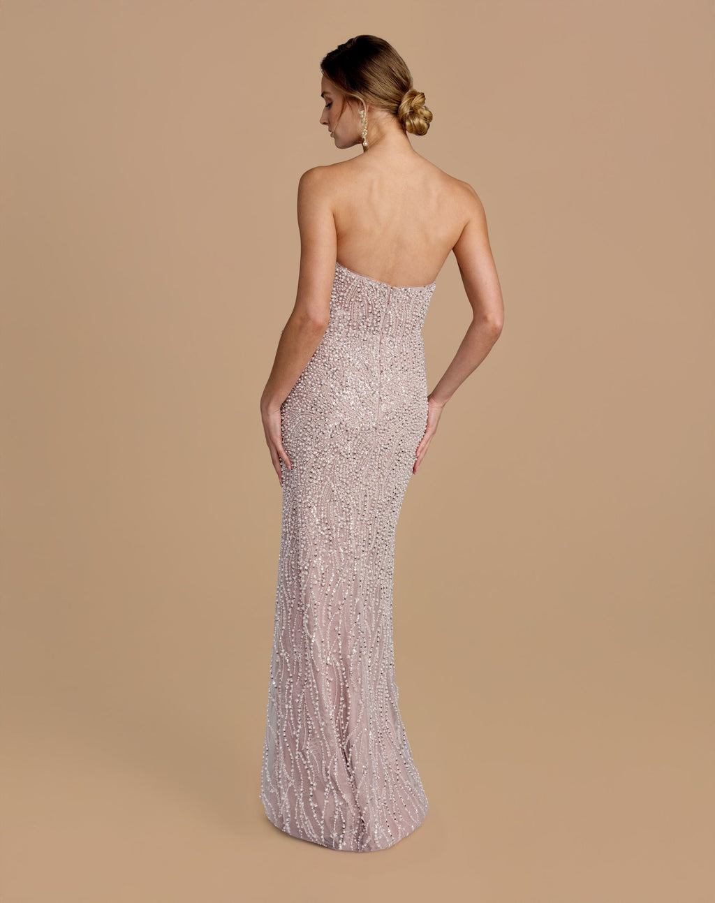 Purple Strapless Embellished Column Gown With 3D Petals