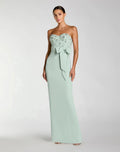 Green Strapless Embellished Bustier Gown with Bow