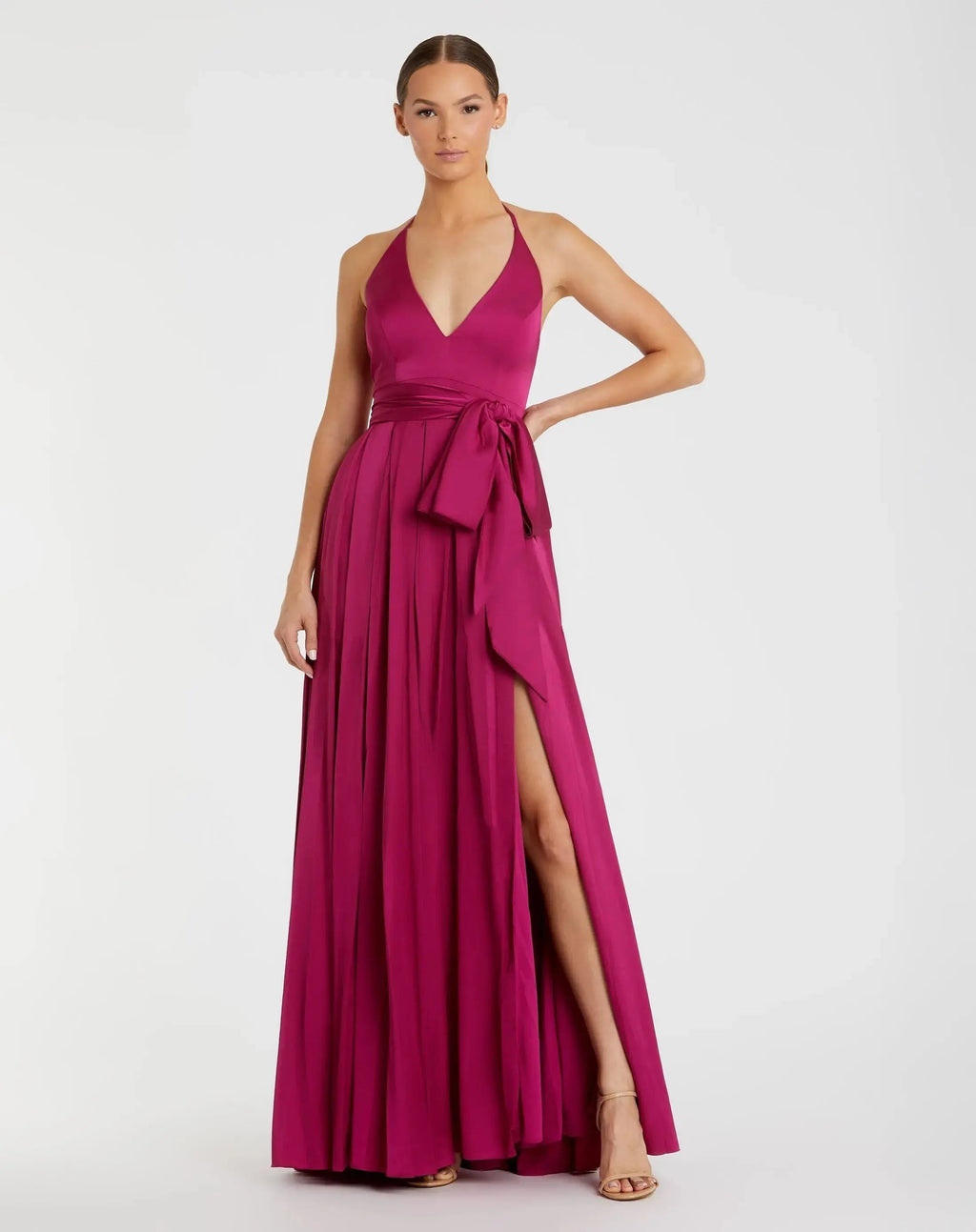 Magenta Halter Neck Charmeuse Gown