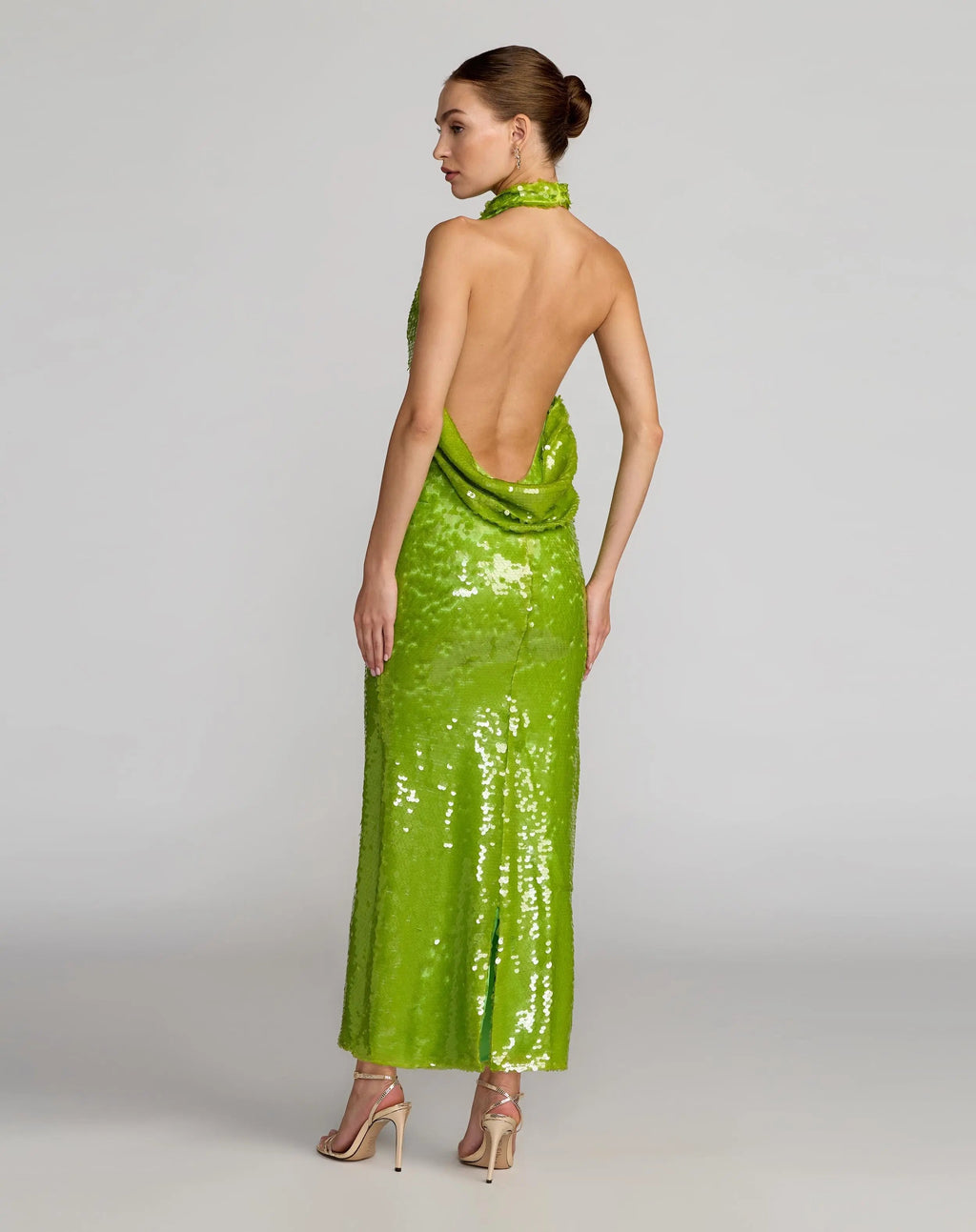 Green Sequin Halter Neck Open Back Dress