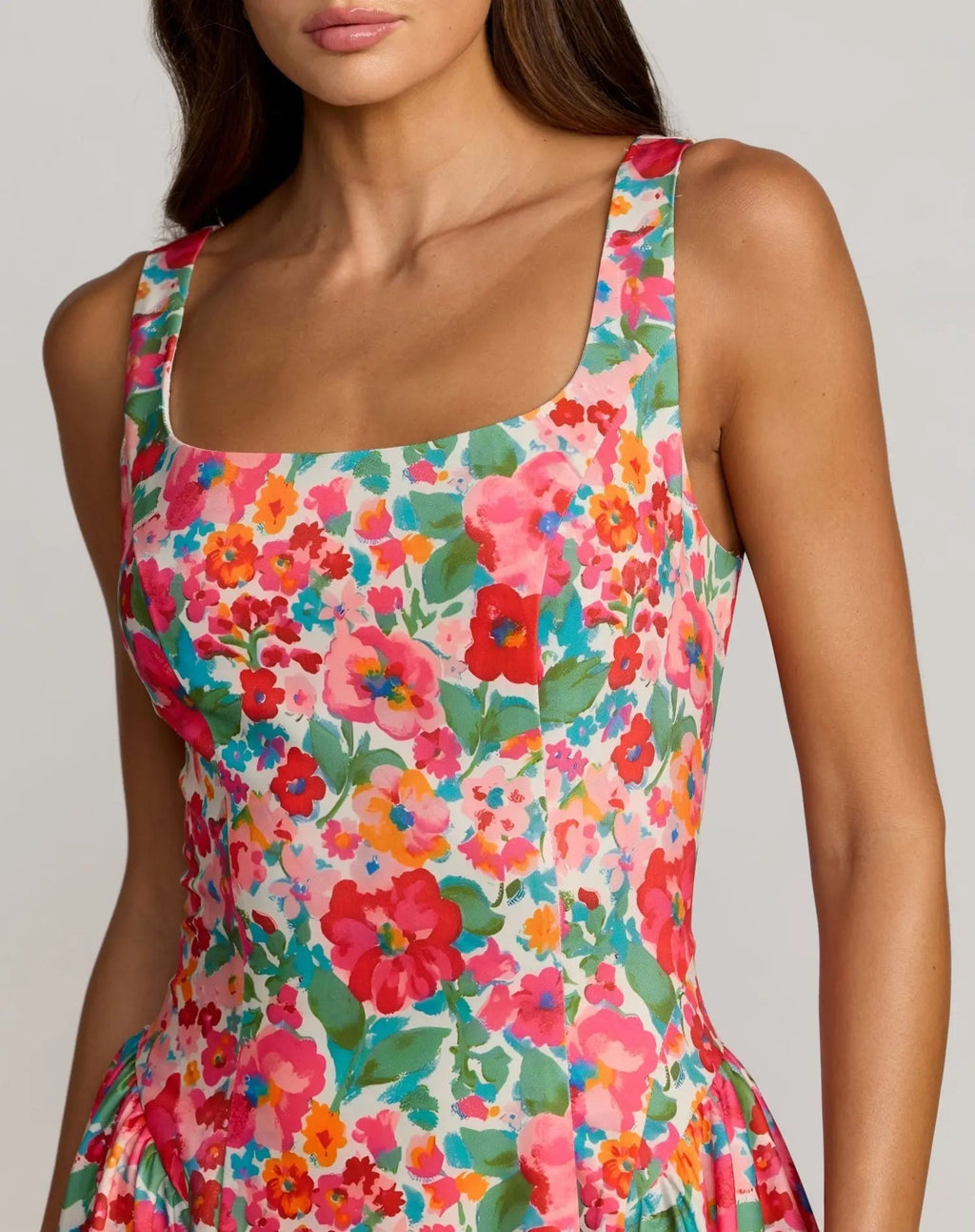 Multicolor Sleeveless Floral A-Line Midi Dress