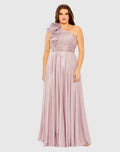 Purple Floral Detail One Shoulder Gown (Plus)