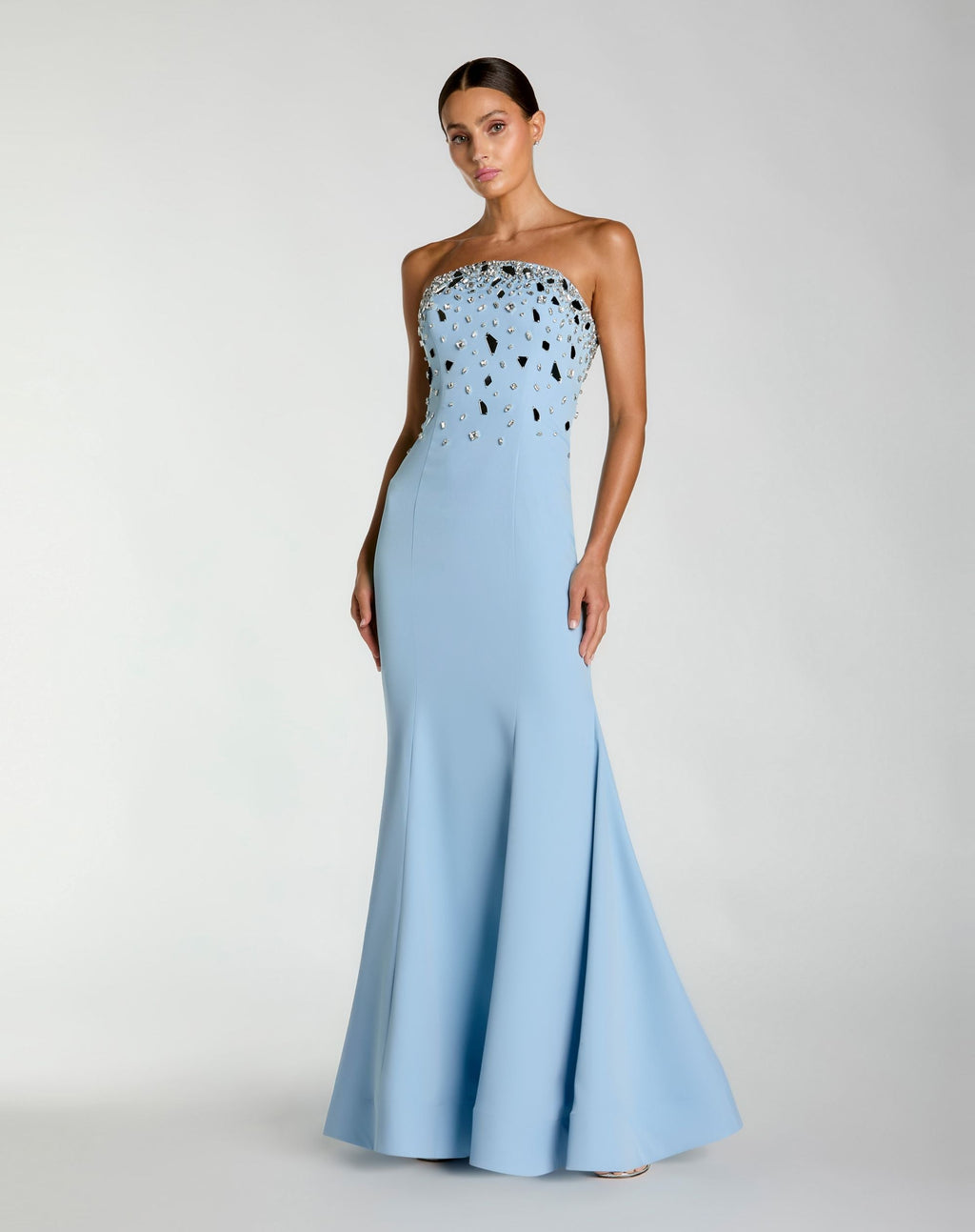 Blue Strapless Embellished Mermaid Gown