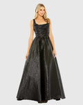 Black Metallic Pleated Bodice Ball Gown