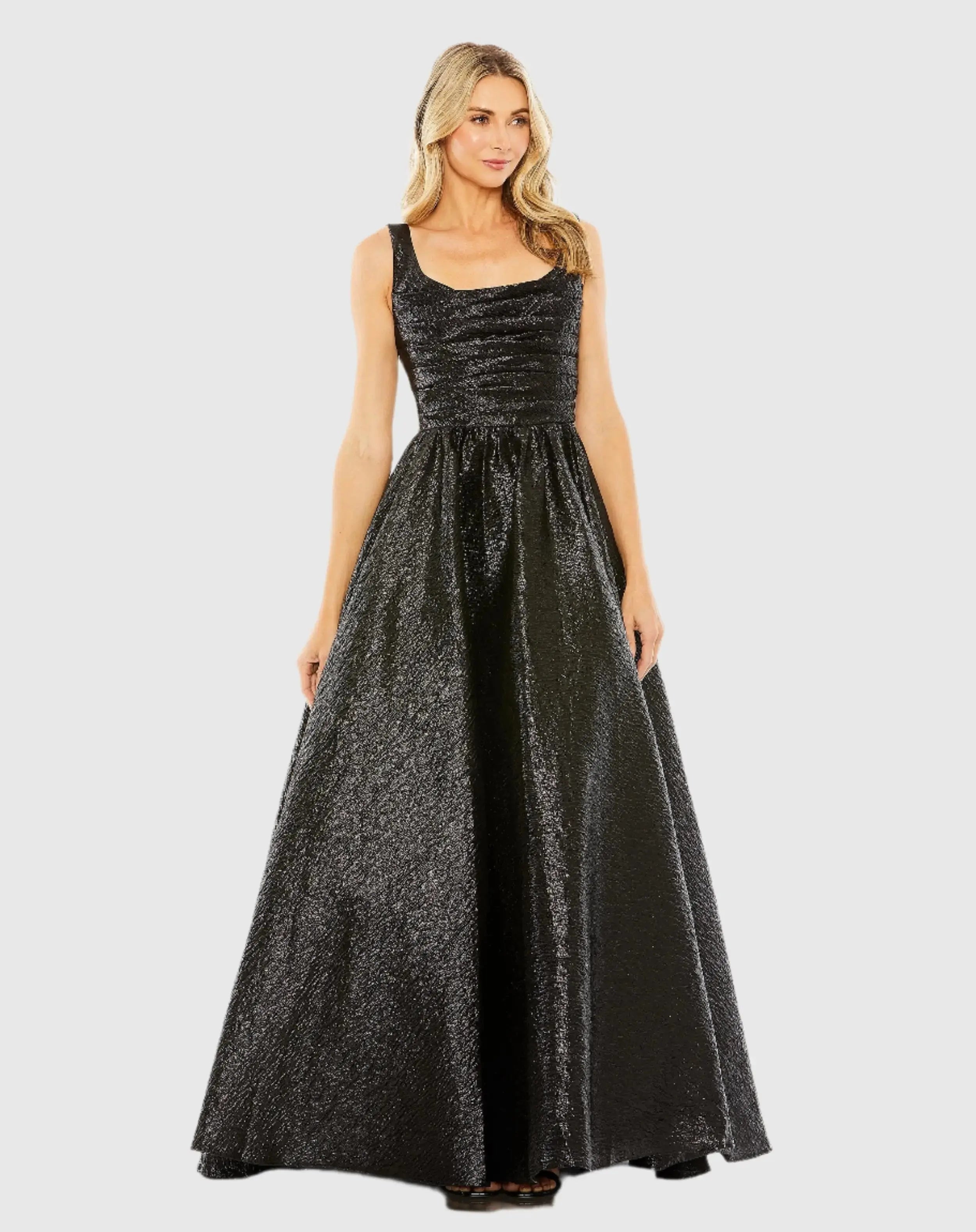 Black Metallic Pleated Bodice Ball Gown