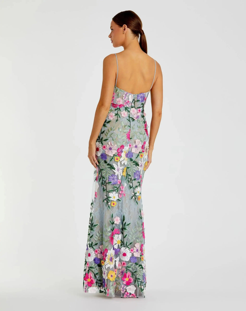 Petite Green Floral Embroidered Sleeveless Bustier Gown