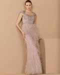 Pink Embellished Cap Sleeve Feather Gown