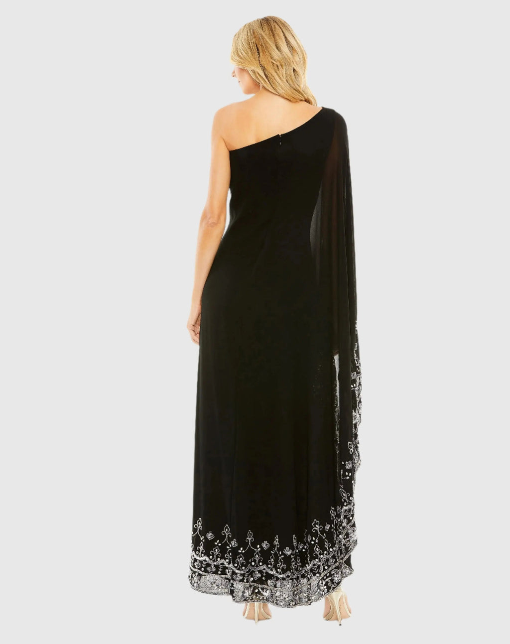 Black One Shoulder Embellished Trapeze Gown - FINAL SALE