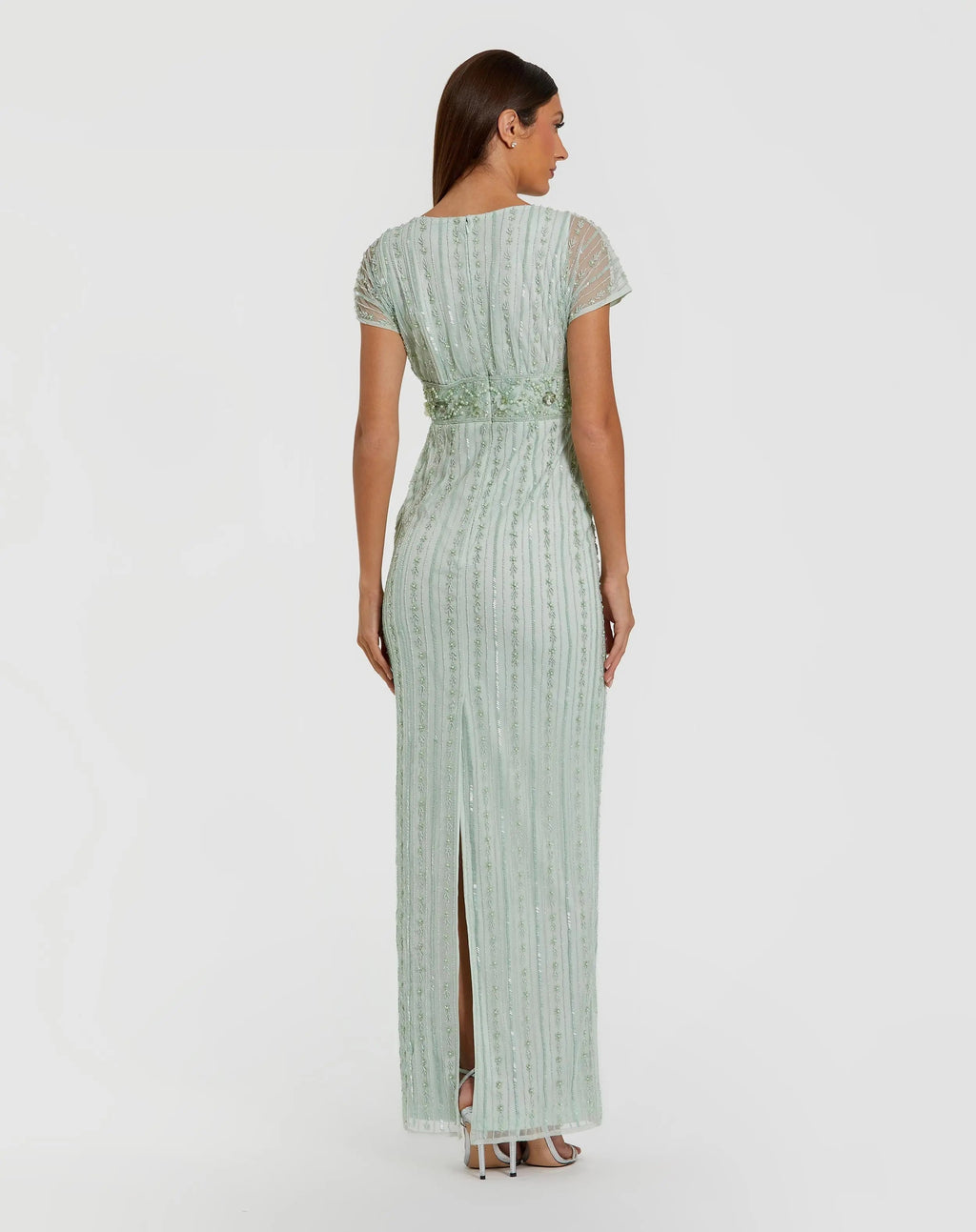 Blue Beaded Blouson Column Gown