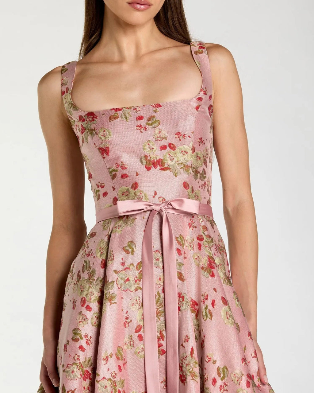 Petite Pink Sleeveless Brocade A Line Midi Dress